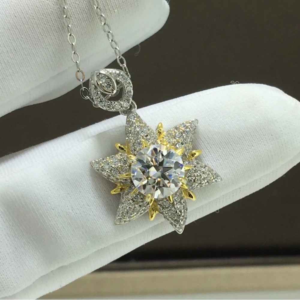 🔥925 Sterling Silver 1CT Certified Moissanite Excellent Cut Star Pendent+Chain